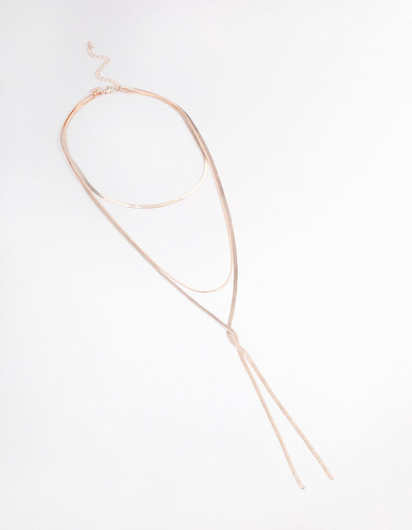Rose Gold Flat Snake Chain Y-Shape Necklace