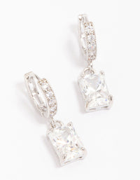 Silver Cubic Zirconia Rectangle Mini Huggie Earrings - link has visual effect only