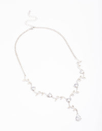 Silver Cubic Zirconia Floral Teardrop Y-Shape Necklace - link has visual effect only