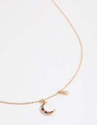 Gold Mixed Diamante Moon Pendant Necklace - link has visual effect only