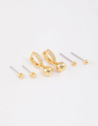 Gold Plated Brass Cubic Zirconia Huggie Ball Earrings 6-Pack - link has visual effect only