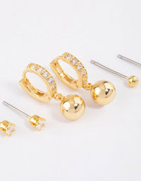 Gold Plated Brass Cubic Zirconia Huggie Ball Earrings 6-Pack - link has visual effect only