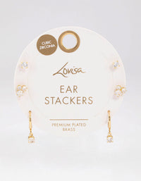 Gold Plated Brass Cubic Zirconia Trio Stud Earrings 6-Pack - link has visual effect only