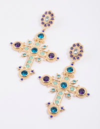 Gold Multi Cross Stone Drop Earrings - link has visual effect only
