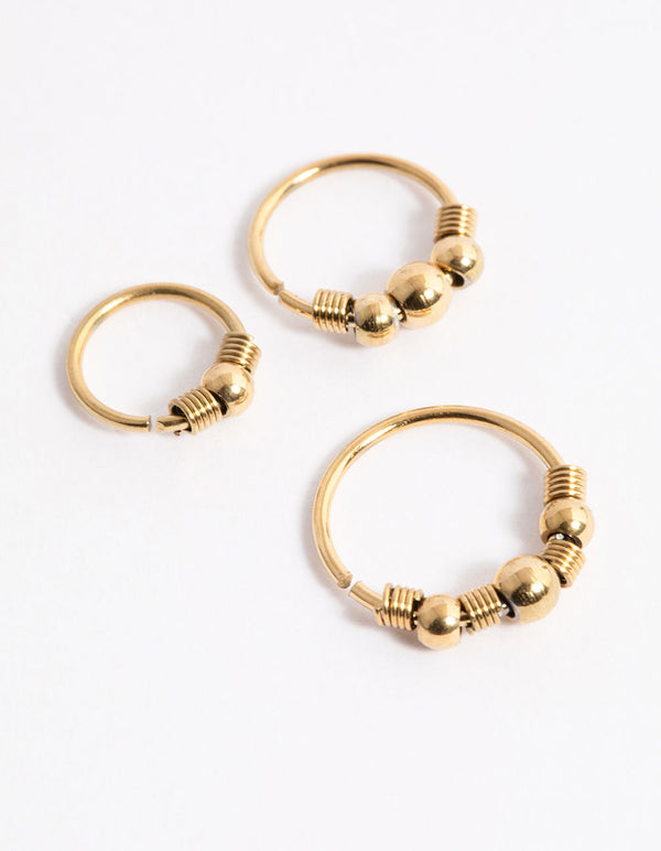 Gold Plated Surgical Steel Multi Size Ball Nose Stud Pack