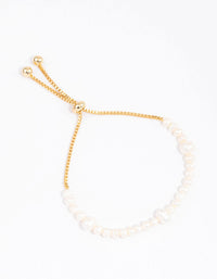 Gold Plated Large Station Full Freshwater Pearl Bracelet - link has visual effect only