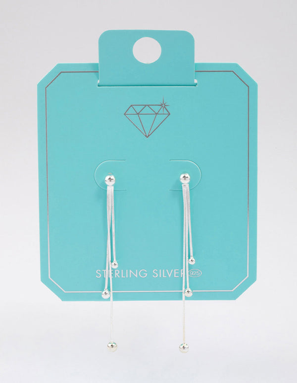 Sterling Silver Dangle Chain Ball Drop Earrings