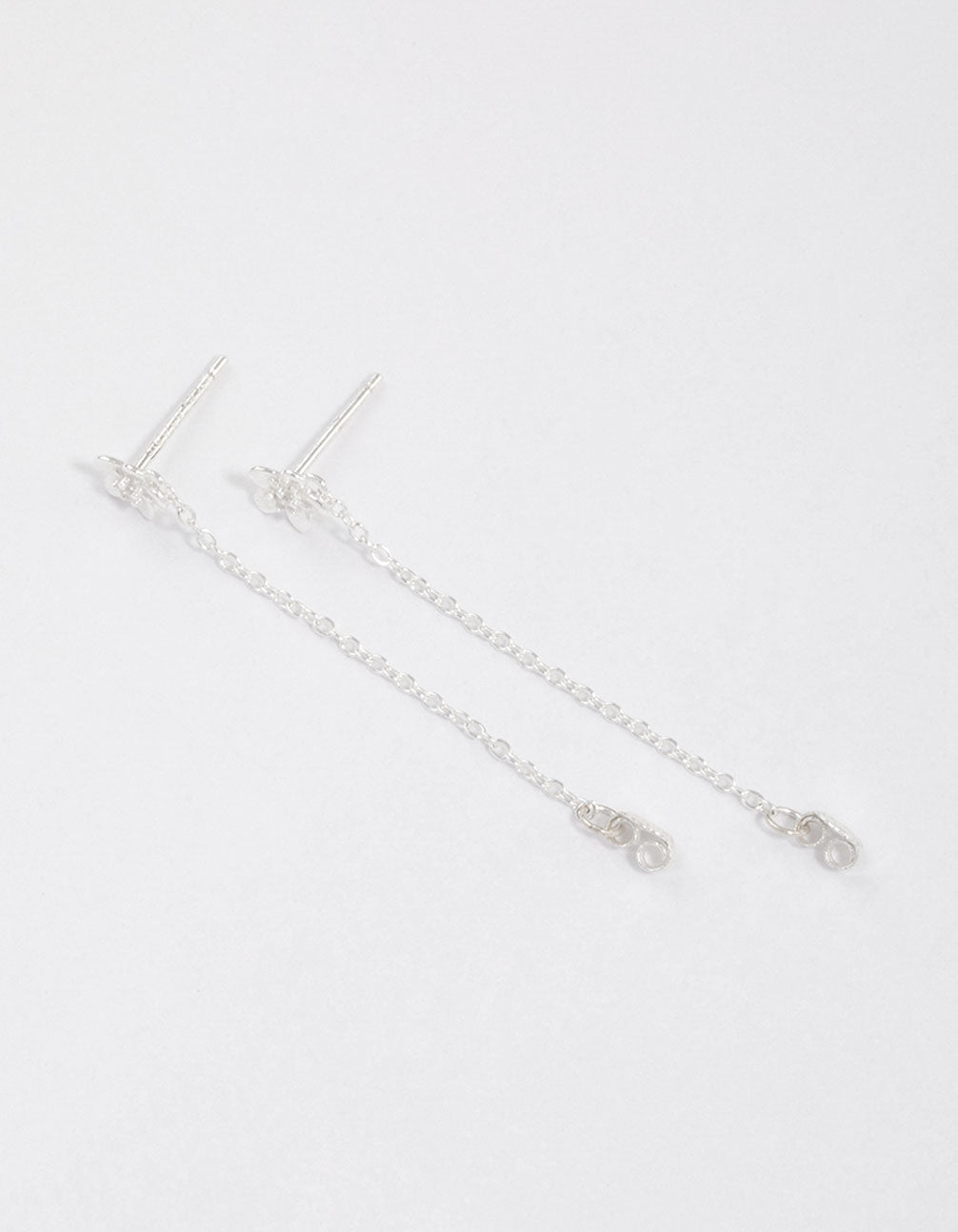 Sterling Silver Flower Stud Chain Earrings