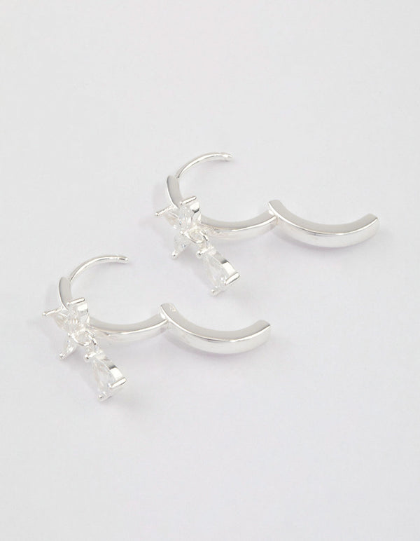 Sterling Silver Trio Marquise Huggie Pear Earrings