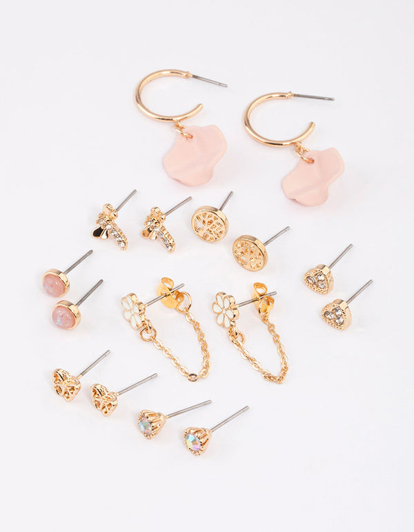 Gold Floral Petal Bug Earrings 8-Pack