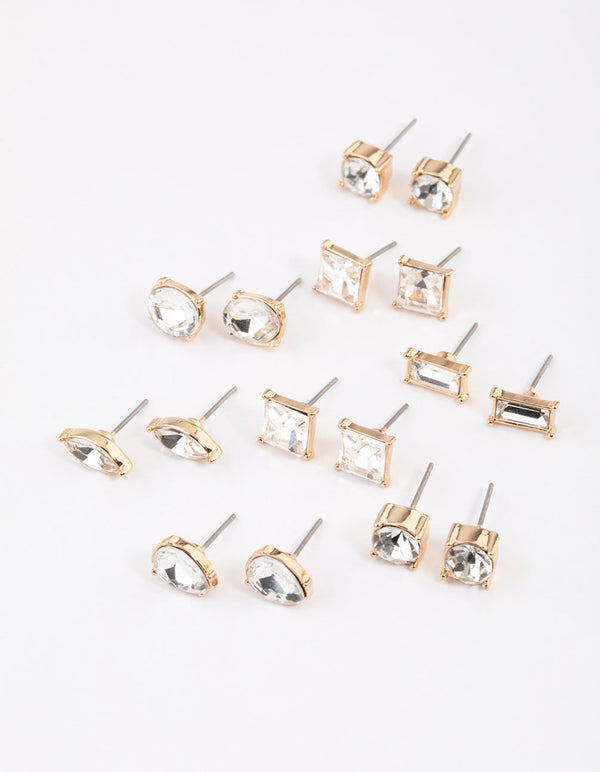 Gold Classic Mixed Stone Earrings 8-Pack