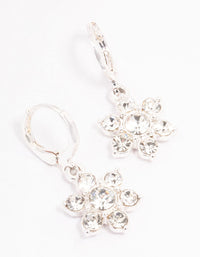 Silver Diamante Flower Drop Huggie Earrings - link has visual effect only