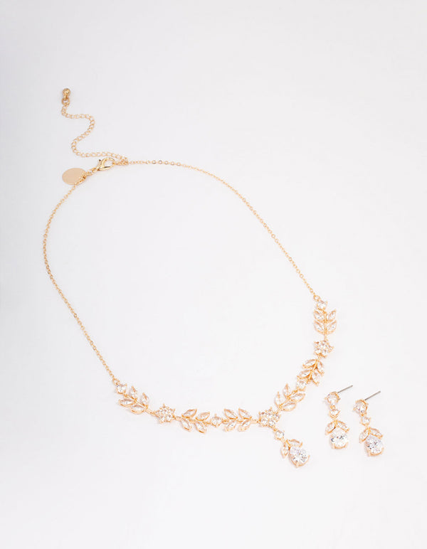 Gold Floral Earrings & Necklace Set