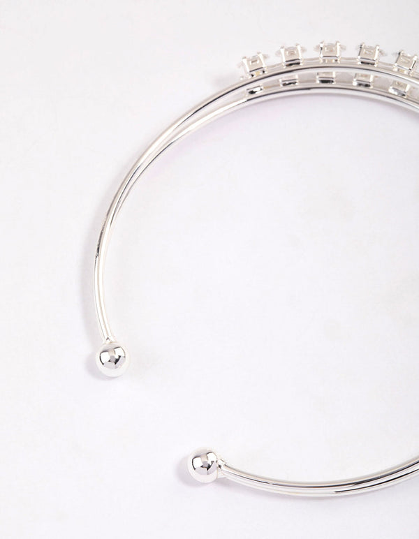 Silver Plated Cubic Zirconia Round Claw Wrist Cuff