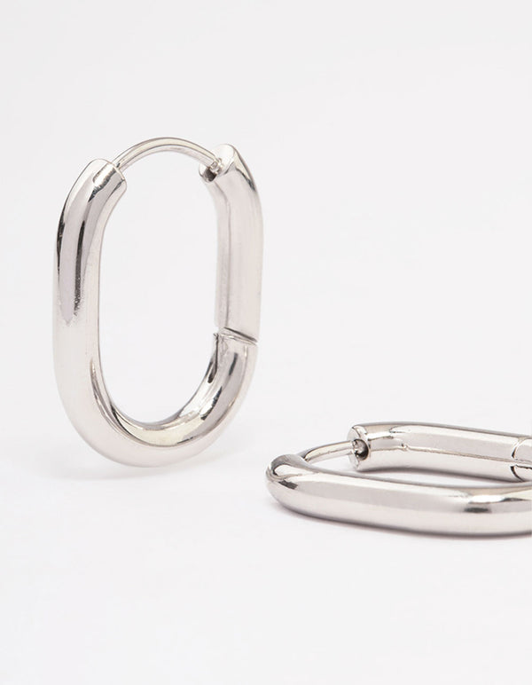 Waterproof Stainless Steel Plain Oval Huggie Hoop Earrings