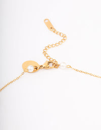 Waterproof Gold Plated Stainless Steel Pearl Station Cross Necklace - link has visual effect only