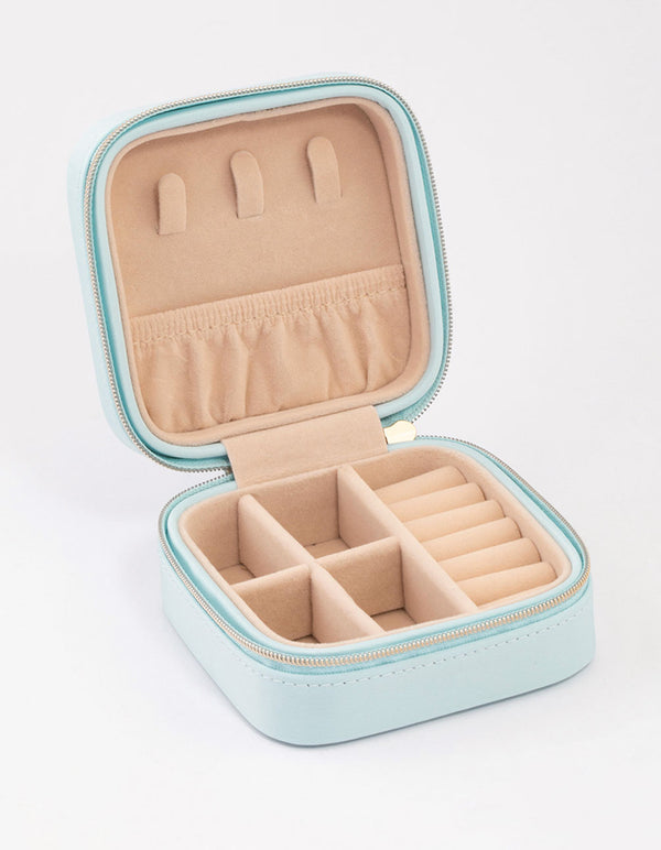 Light Blue Faux Leather Compact Jewellery Box