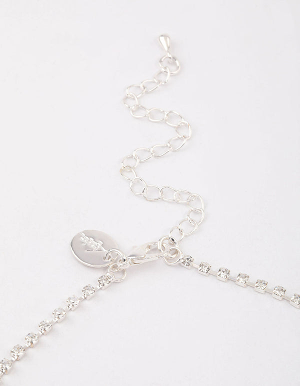 Silver Diamante Stone Long Earrings & Necklace Set