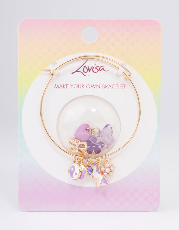 Kids Gold DIY Unicorn & Heart Charm Bracelet Pack