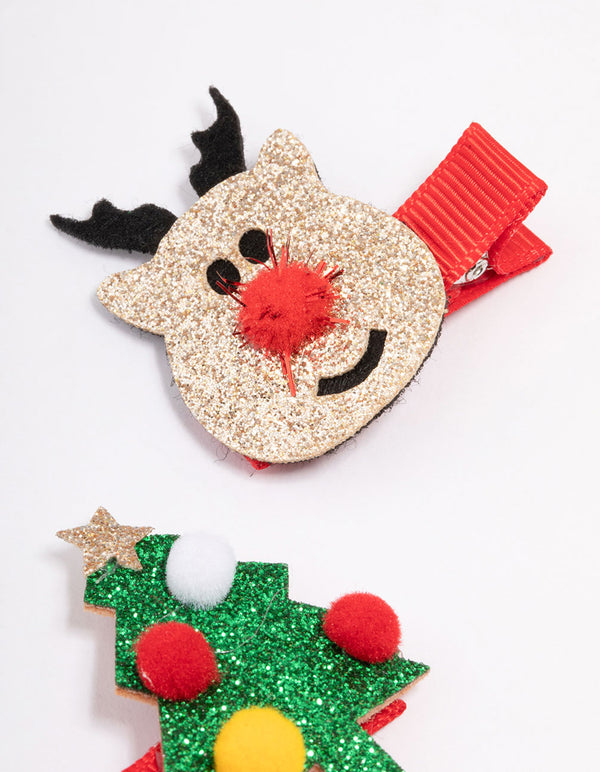 Kids Fabric Christmas Reindeer Hair Clips