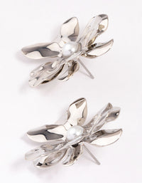 Silver Large Pearly Flower Stud Earrings - link has visual effect only