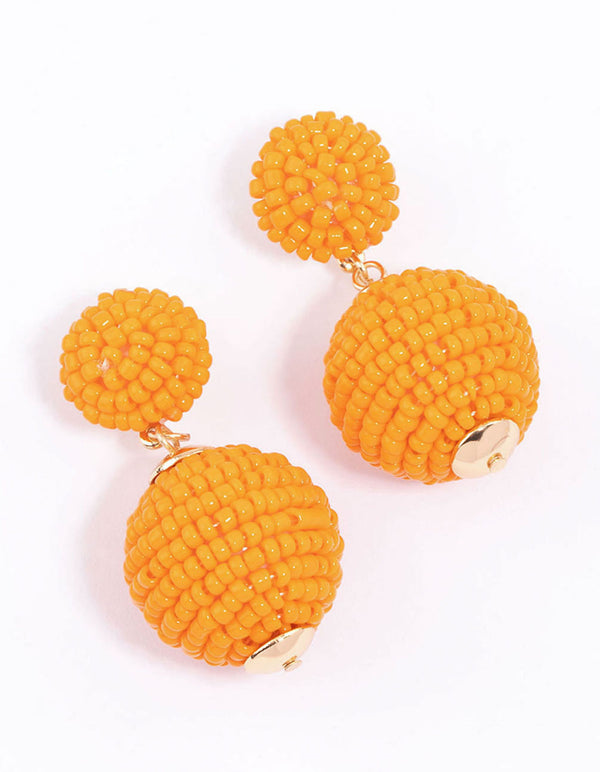 Gold & Blue Beaded Chunky Drop Earrings