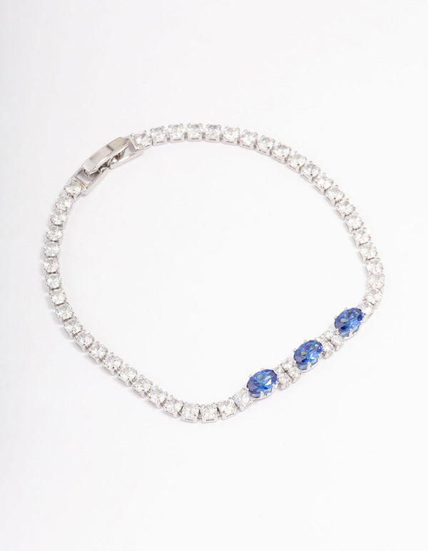 Silver Oval Cubic Zirconia Tennis Bracelet