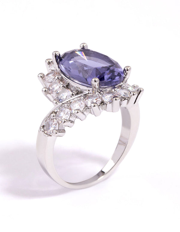 Silver Cubic Zirconia Vintage Oval Cocktail Ring