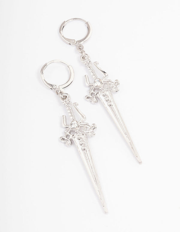 Silver Drop Hoop Earrings