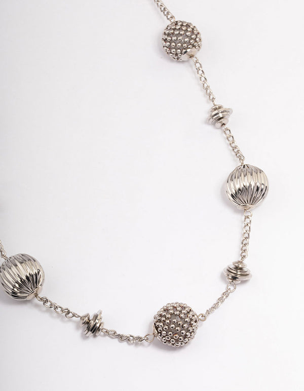 Silver Short Texture Multi Round Necklace