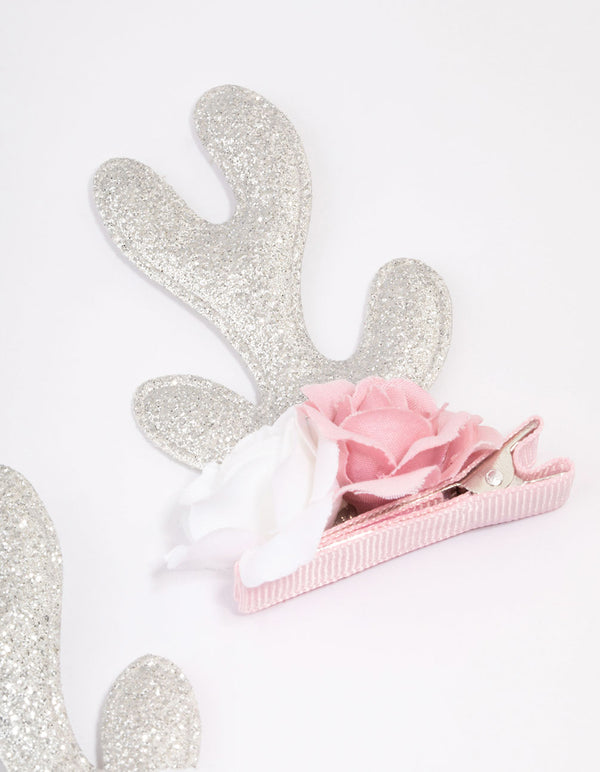 Kids Fabric Christmas Rose Reindeer Hair Clips