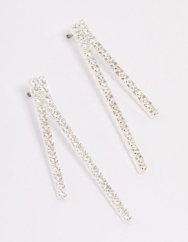 Silver Cubic Zirconia Tassel Drop Earrings
