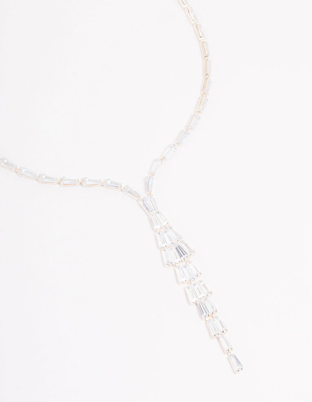 Silver Stone Cubic Zirconia Pendant Station Necklace