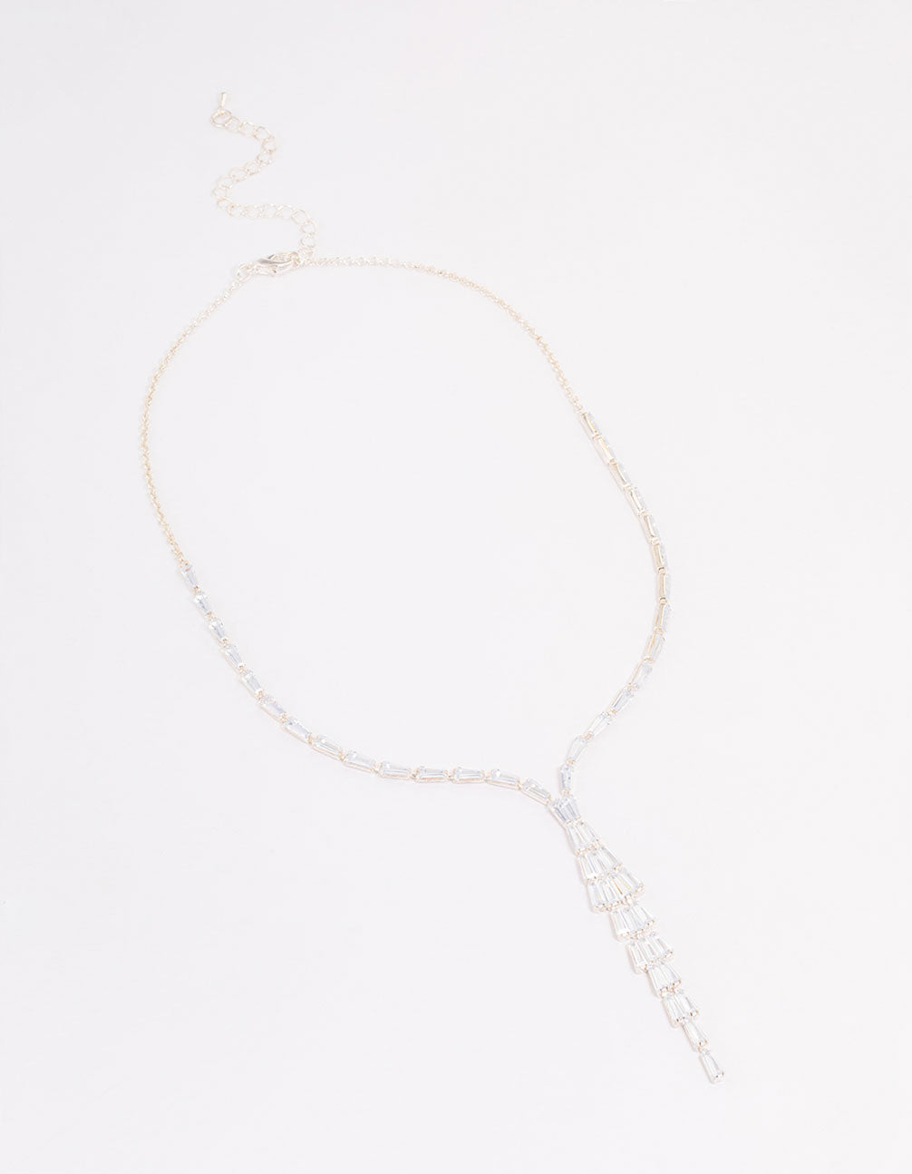 Silver Stone Cubic Zirconia Pendant Station Necklace