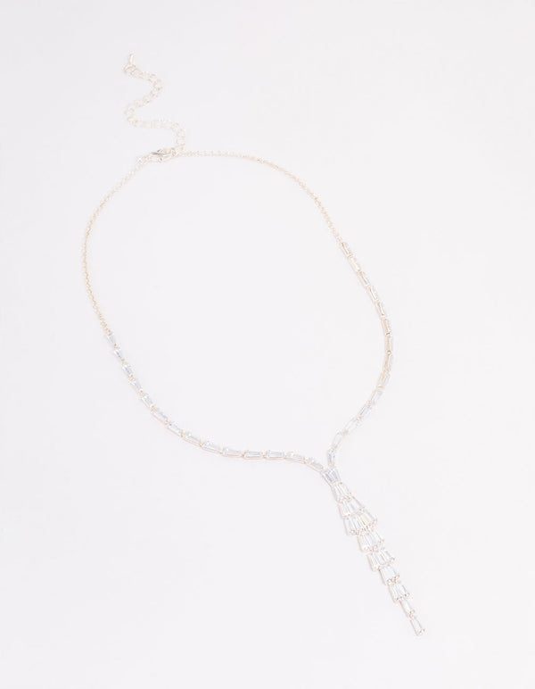 Silver Stone Cubic Zirconia Pendant Station Necklace