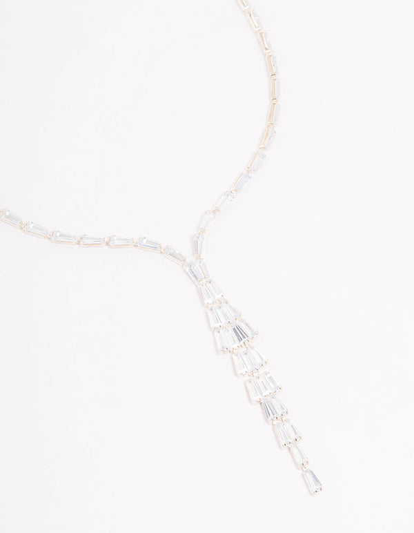 Silver Stone Cubic Zirconia Pendant Station Necklace