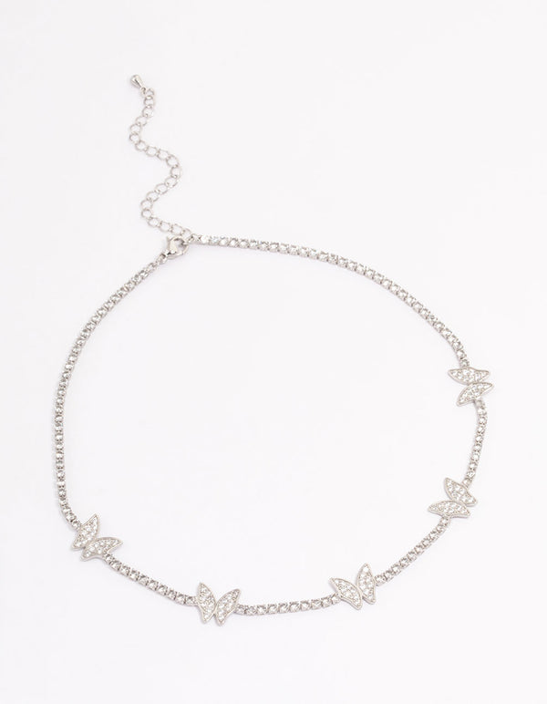 Silver Cubic Zirconia Butterfly Choker