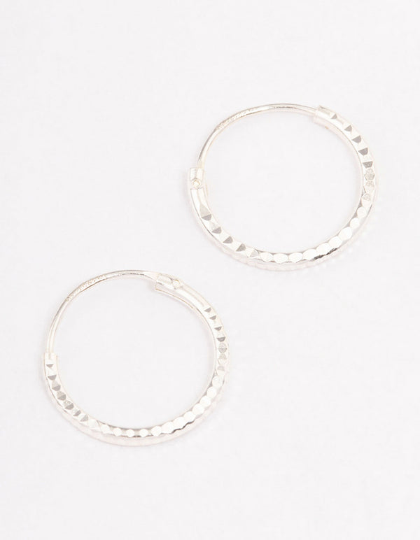 Sterling Silver Diamante Hoop Earrings 12mm