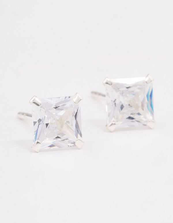 Sterling Silver Square Cubic Zirconia Stud Earrings
