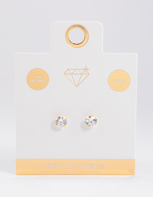 Gold Plated Sterling Silver Cubic Zirconia Stud Earrings