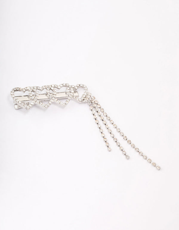 Silver Heart Diamante Cup Chain Hair Clip