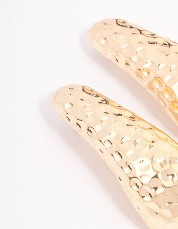 Gold Hammered Large Drop Earrings