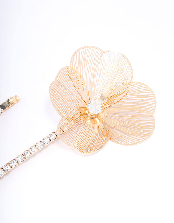 Gold Flower & Diamante Hair Clips 2-Pack