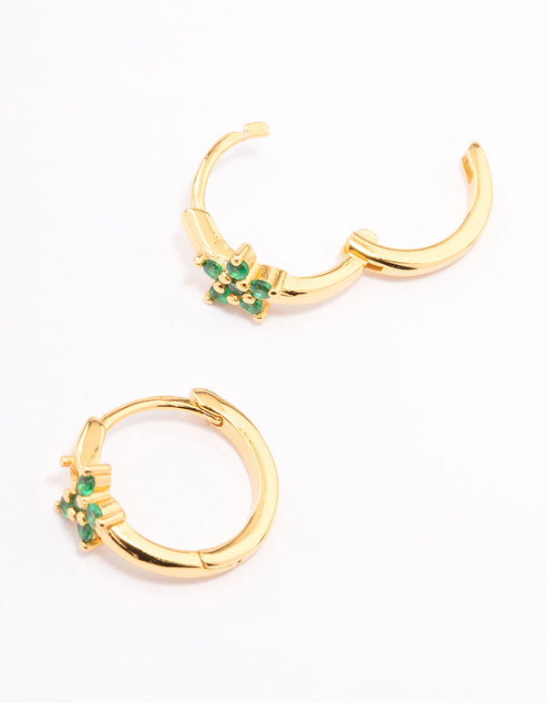 Gold Plated Sterling Silver Cubic Zirconia Flower Huggie Earrings