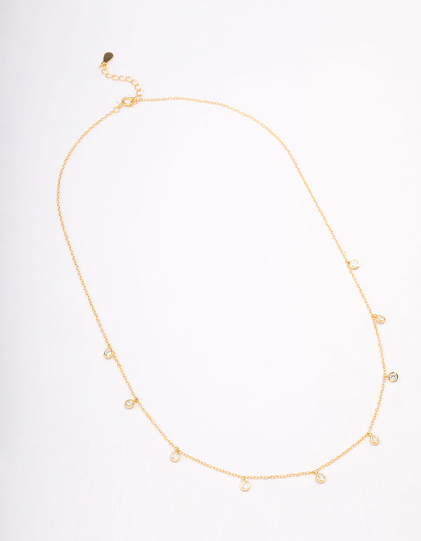 Gold Plated Sterling Silver Cubic Zirconia Droplet Pendant Necklace