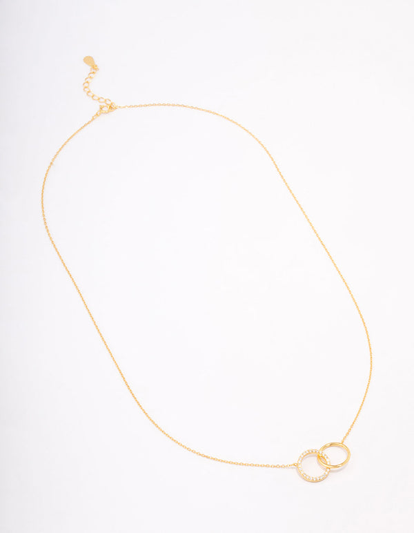 Gold Plated Sterling Silver Paved Link Hoop Necklace