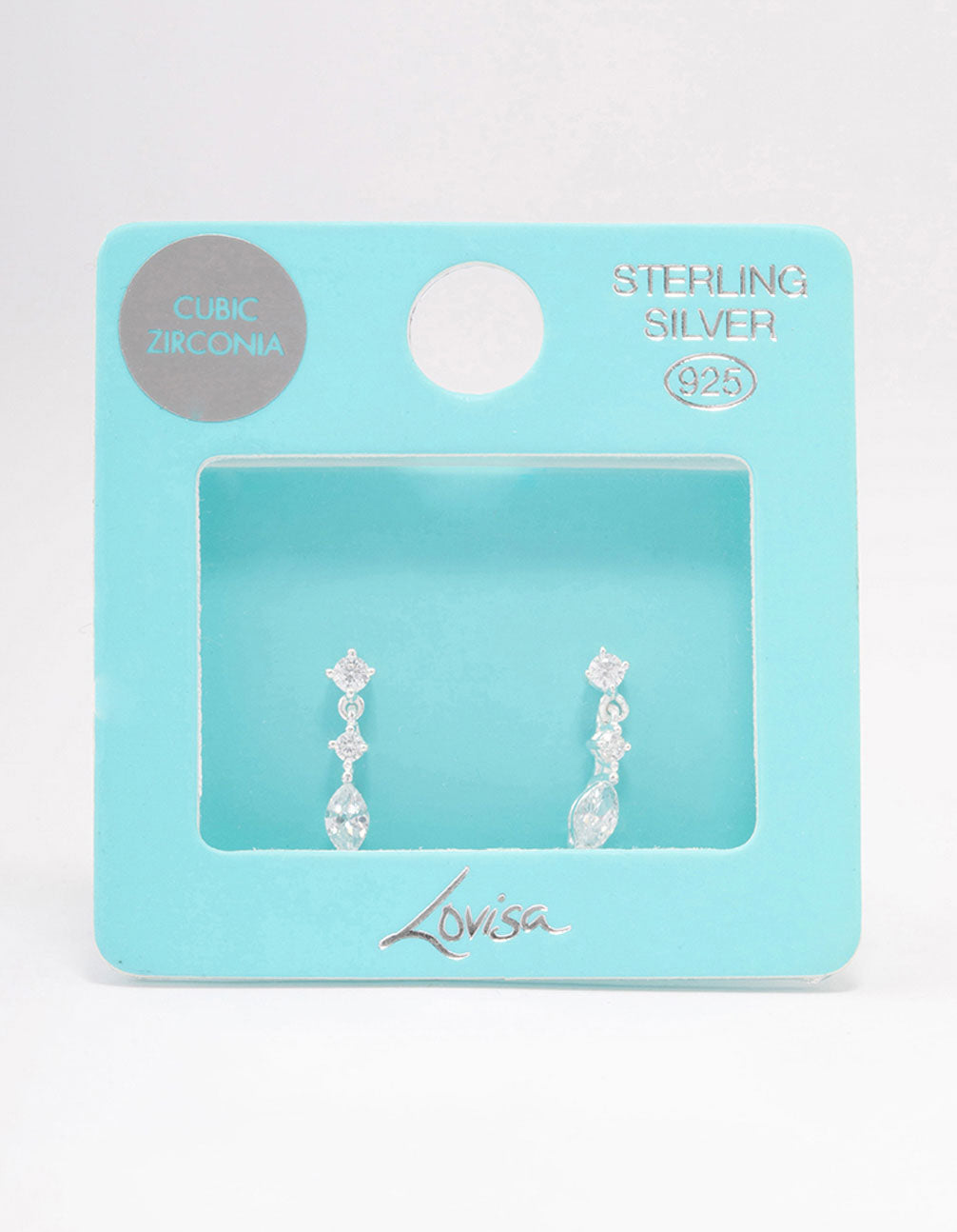 Sterling Silver Triangular Cubic Zirconia Marquise Drop Earrings