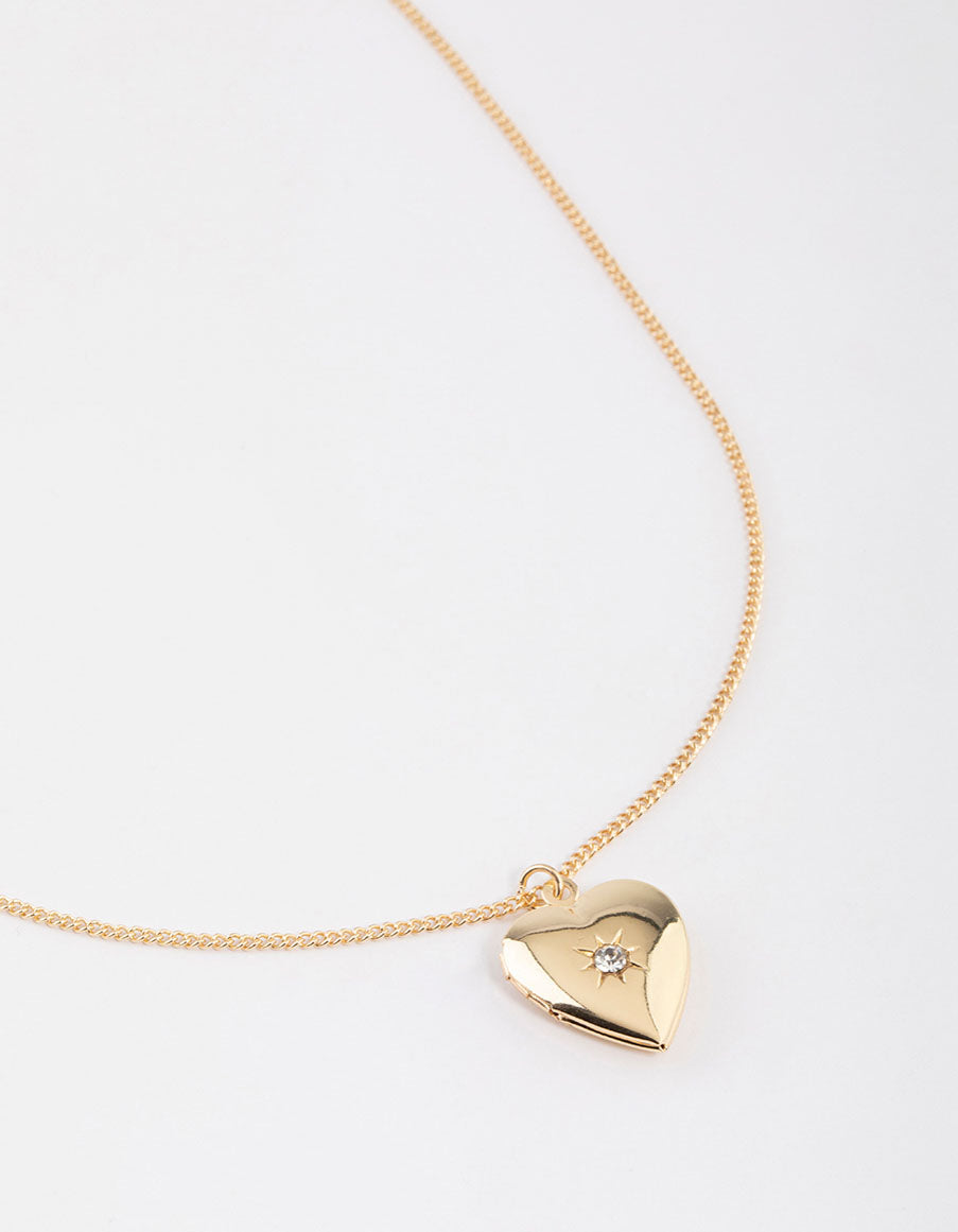 Gold Heart Pendant Locket Necklace