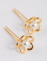 Gold Plated Sterling Silver Pearl & Flower Stud Earrings - link has visual effect only