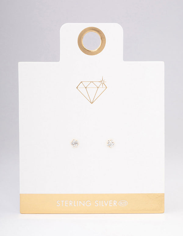 Gold Plated Sterling Silver Diamante Flower Stud Earrings